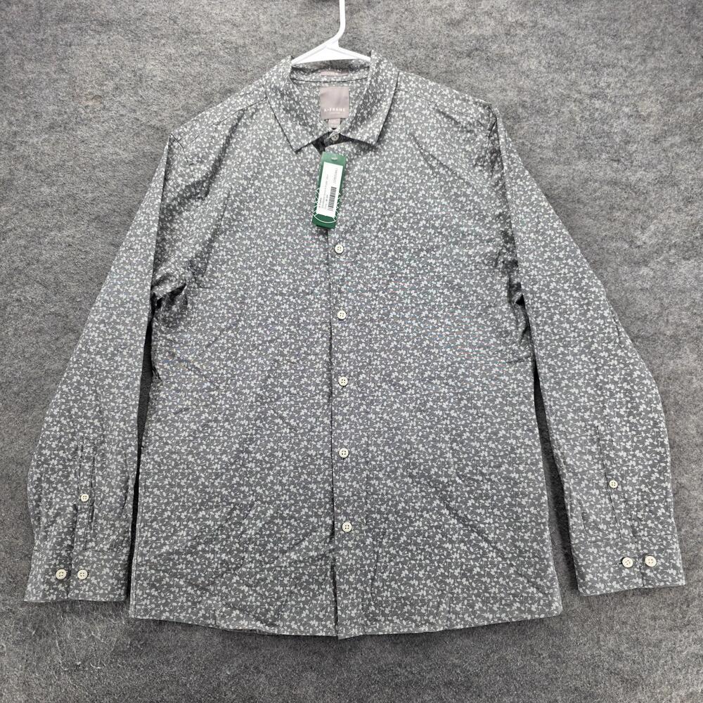 A-Frame Shirt Mens Medium Short Grey Stockholm Stretch Poplin Slim Floral Print